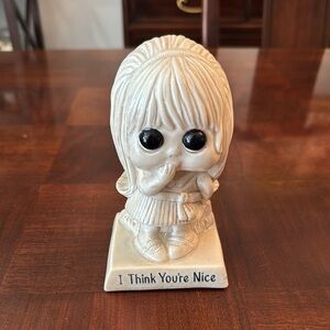 Vintage 1970 Russ & Wallace Berrie Figurine "I Think You're Nice" Big Eyes Girl